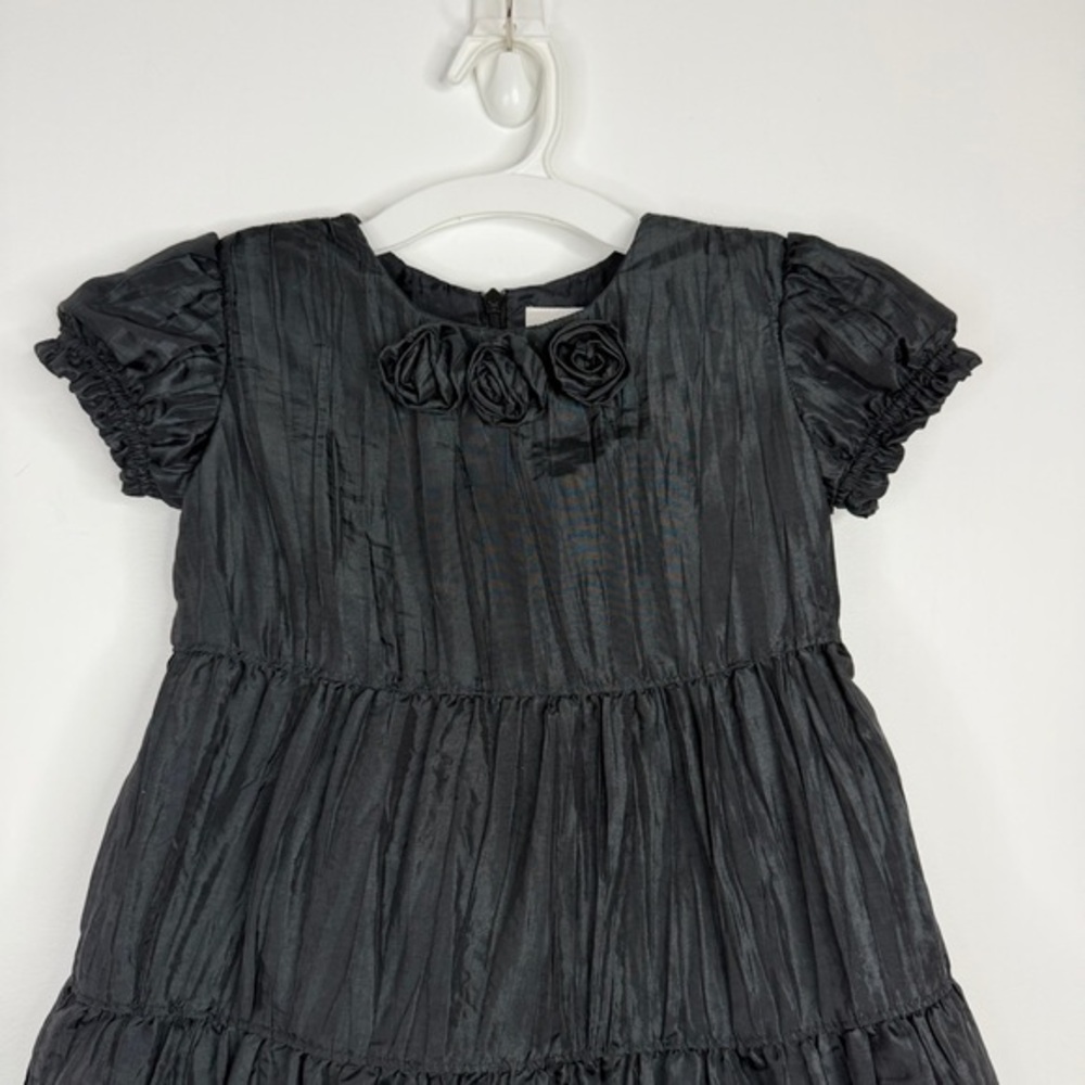 Hanna Andersson Girl's Fancy Special Occasion Black Crinkly Dress w/Rosettes - Picture 3 of 6